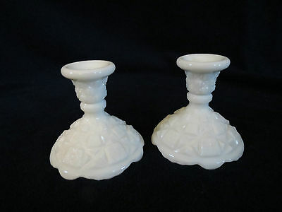 Vintage Westmoreland Old Quilt White Milk Glass Candlestick Candle Holder Set(u)