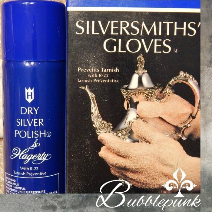 Hagerty 1.25 Oz Dry Silver Spray & Silversmiths' Gloves Polish Kit Nib