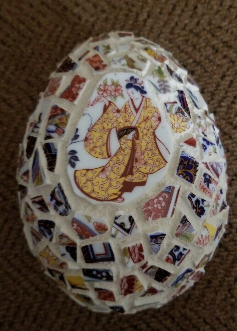 Mosaic 5" X 3.5" Egg Decorative , Chinese Motif, Home Decor Handcrafted