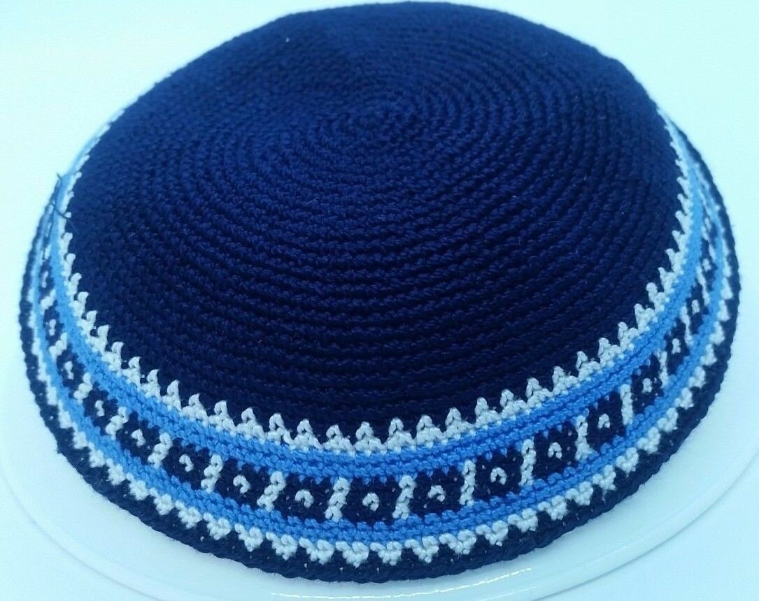 Blue Knit Yarmulke Yamaka Judaica 17 Cm Kippot Skull Cap Kippah Kipa Shabbat