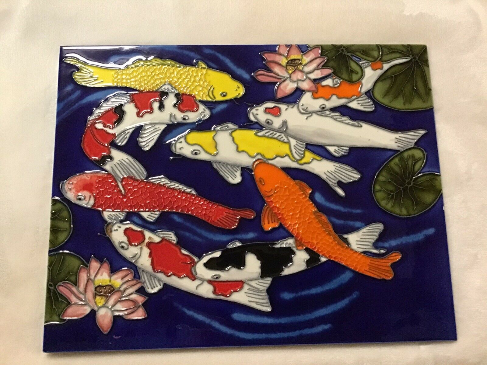 Stained Glass Picture Of Koi With Velvet Back And Hanger