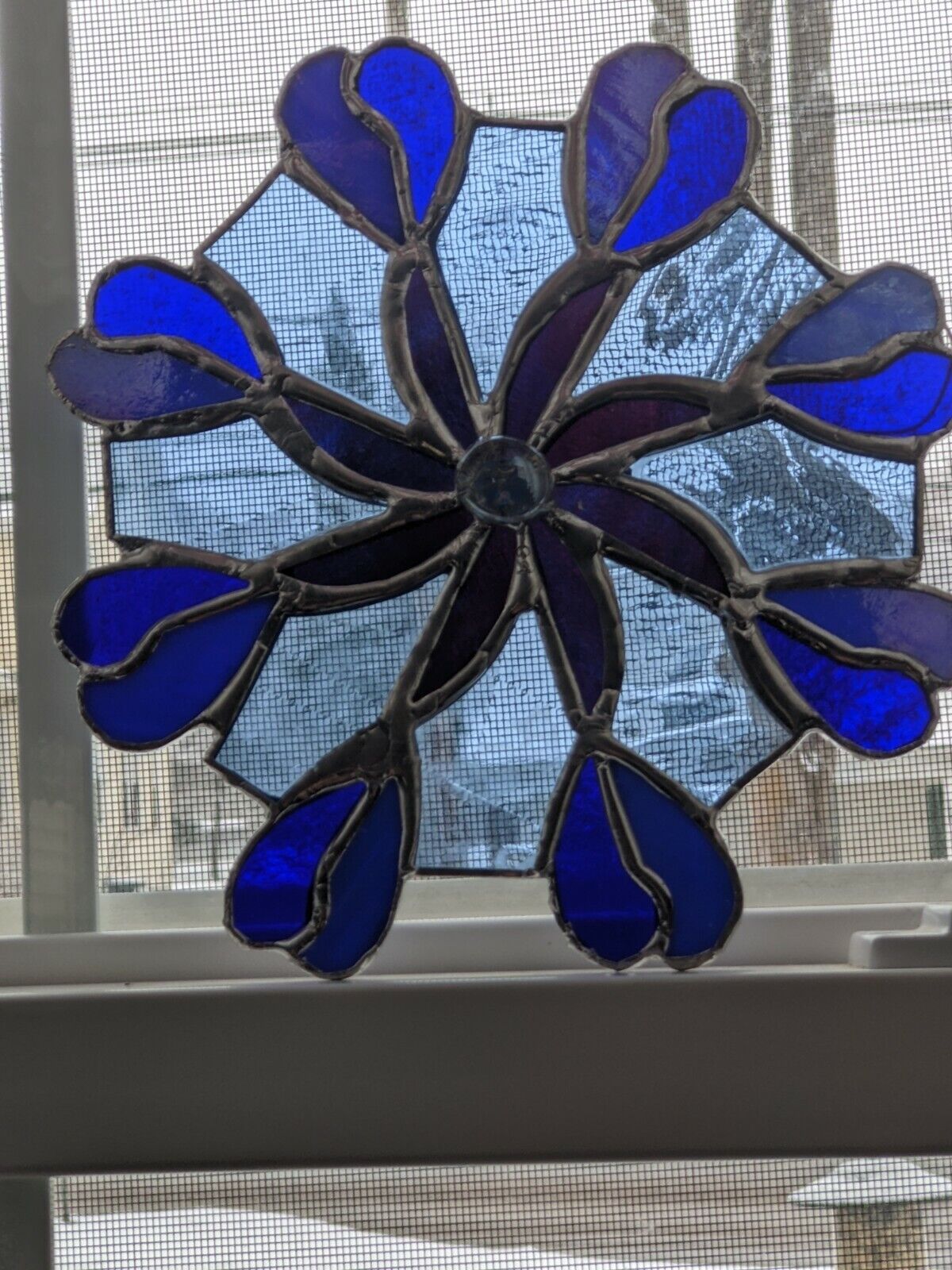 Handcrafted Stained Glass Suncatcher Cobalt With Hearts