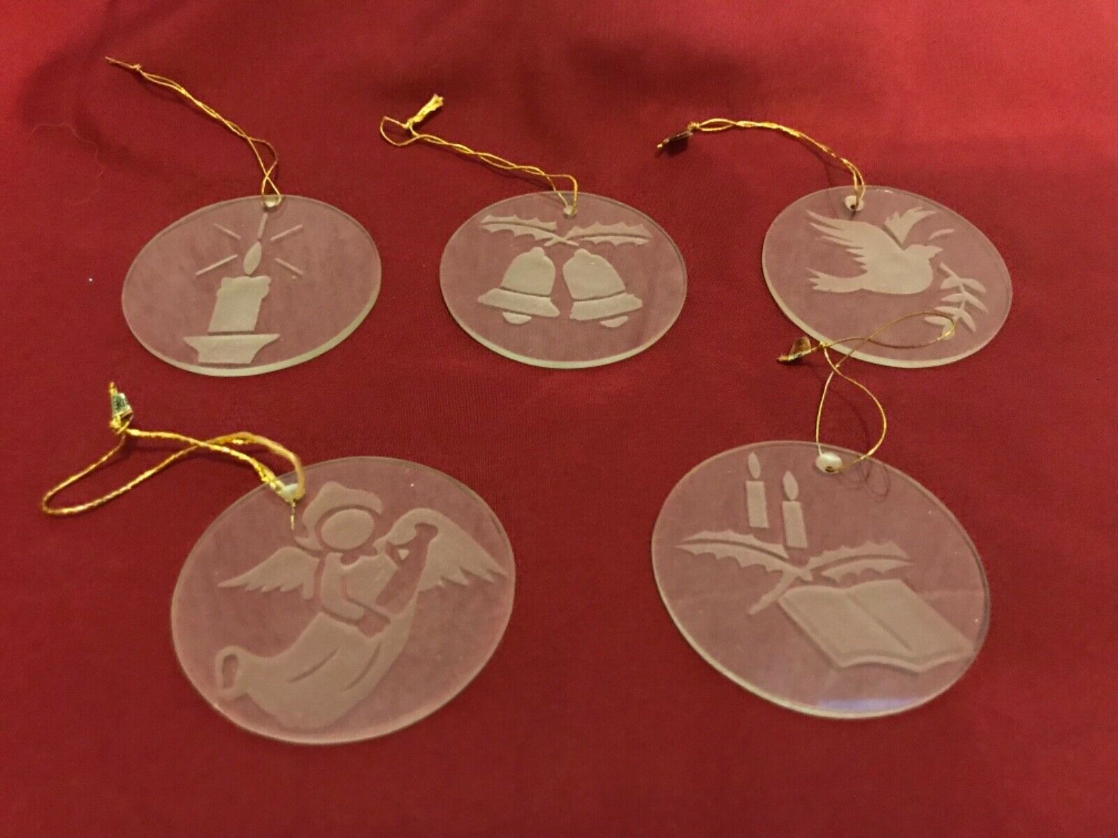Flat Round Etched Glass Ornaments Set Of 5 Taiwan