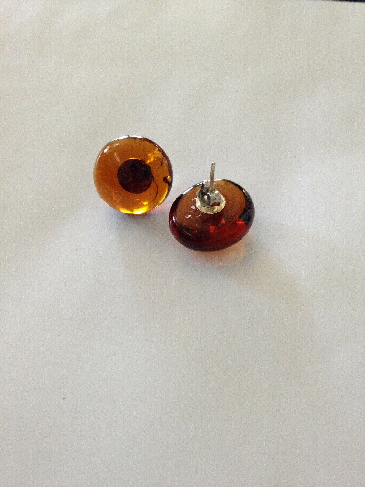 Caramel Color Glass Button Pierced Earrings With Posts